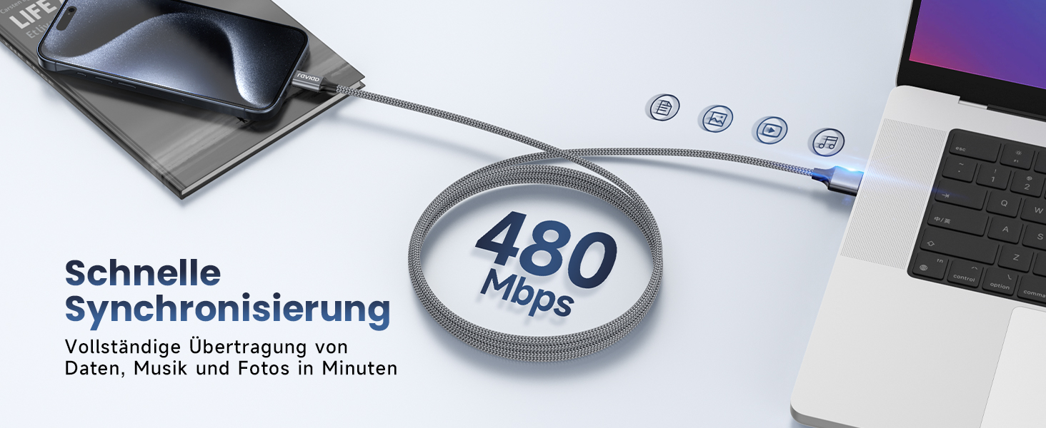 Кабель USB-C RAVIAD [4 шт. 0.5м, 1м, 2м, 3м] 3.1A, швидка зарядка, нейлон, для iPhone, Samsung, Huawei, сірий