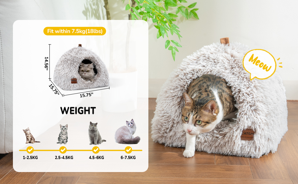 Квіткове ліжко для котів CATISM: м'яке, зручне, велике, для відпочинку та сну, біле