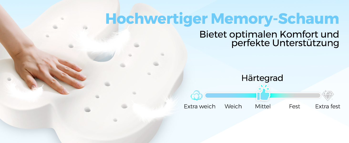 Подушка для офісного крісла POOTACK з піни Memory Foam, синя: для офісу, авто, дому, з ручкою, антиковзка