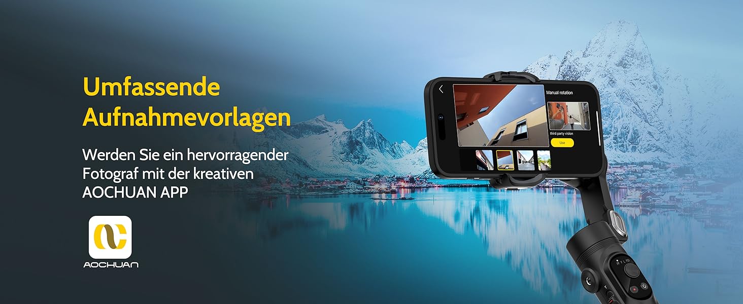 Стабілізатор для смартфона AOCHUAN 3-осьовий з функцією розпізнавання обличчя, вбудованим світлом та 1/4 дюйма різьбою. Підходить для iPhone 16/15 Pro, Android, TikTok-влогів. Чорний.
