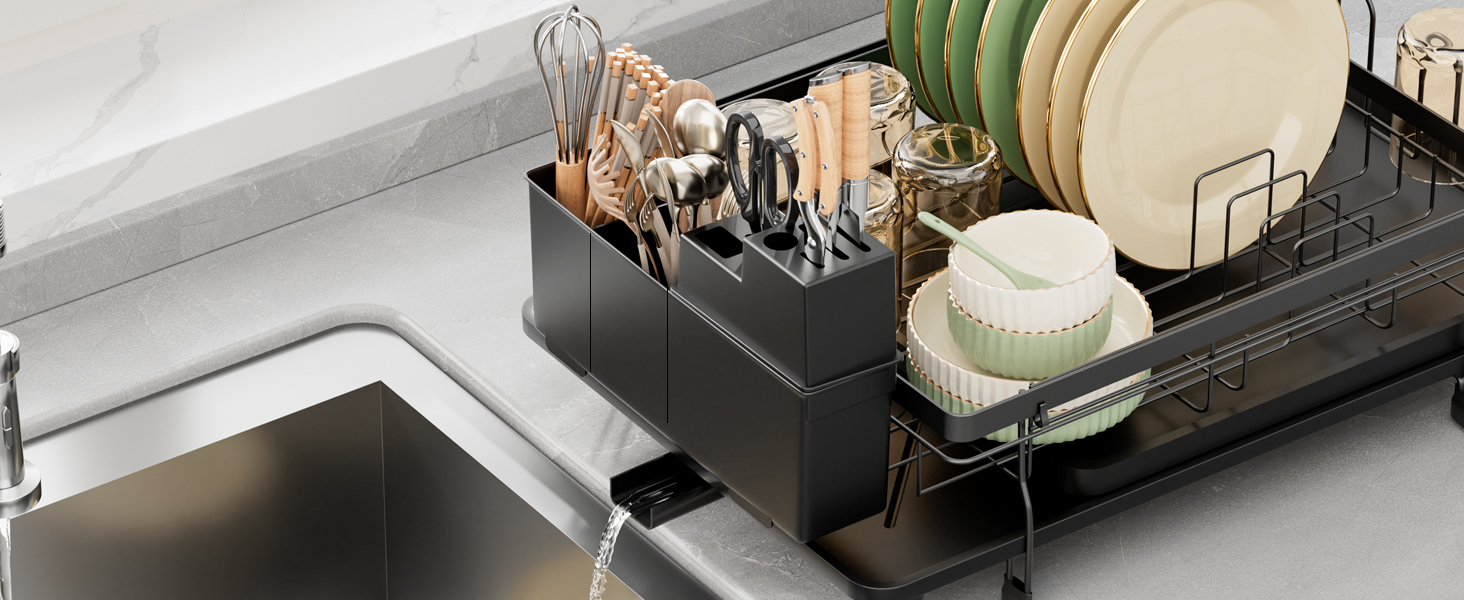 Підставка для посуду ROTTOGOON 2-рівнева з нержавіючої сталі, чорна, для кухонної стільниці