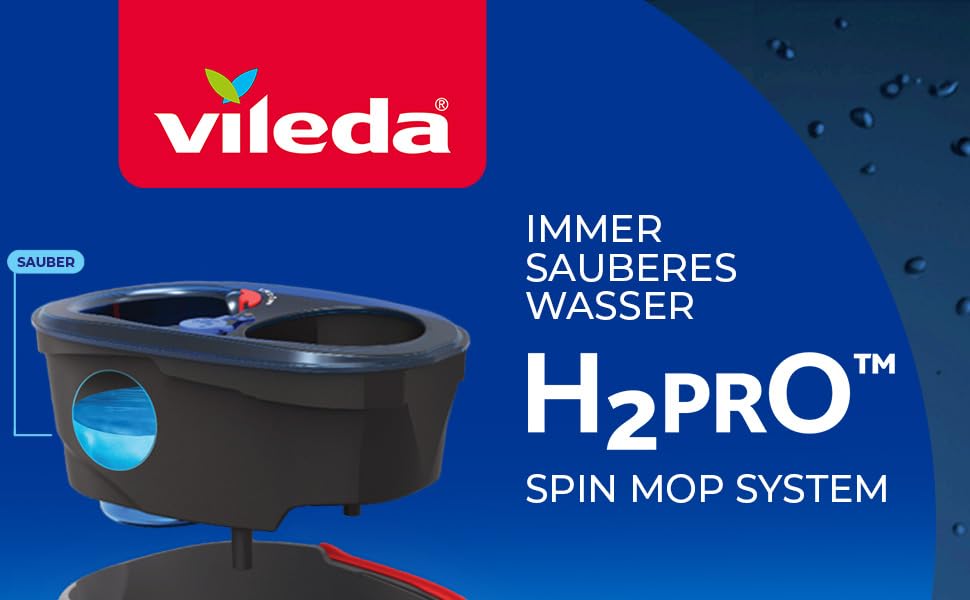 Набір швабра Vileda H2PrO з відром, система подвійних баків, мікрофібра, легке віджимання, розділення чистої та брудної води, ергономічний дизайн