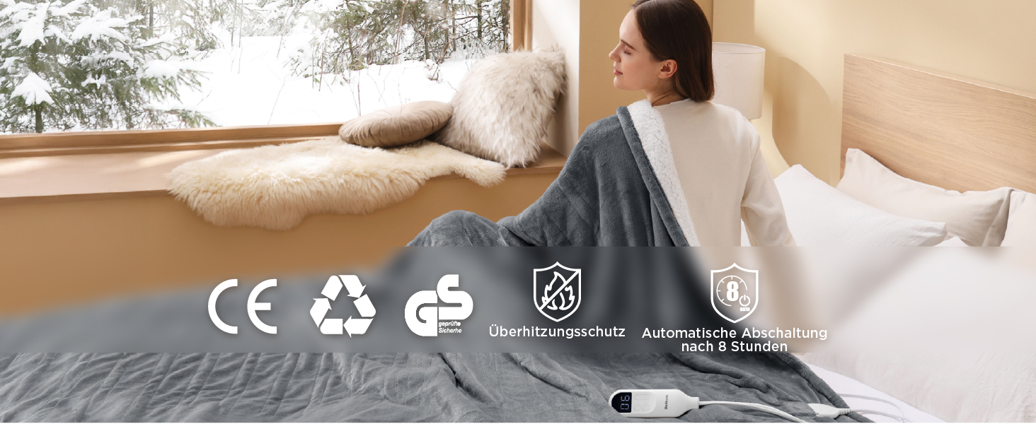 Електрична ковдра BEDSURE з автоматичним вимкненням, 130x180 см, сіра - тепла подарунок для мами на Різдво