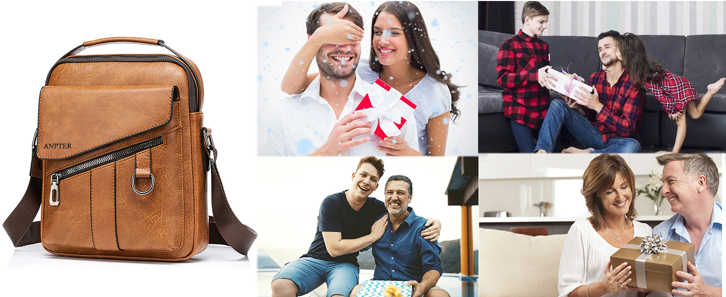 Чоловіча сумка через плече ANPTER: шкіряна сумка-месенджер, сумка на пояс, сумка через тіло, вінтажний стиль, коричнева