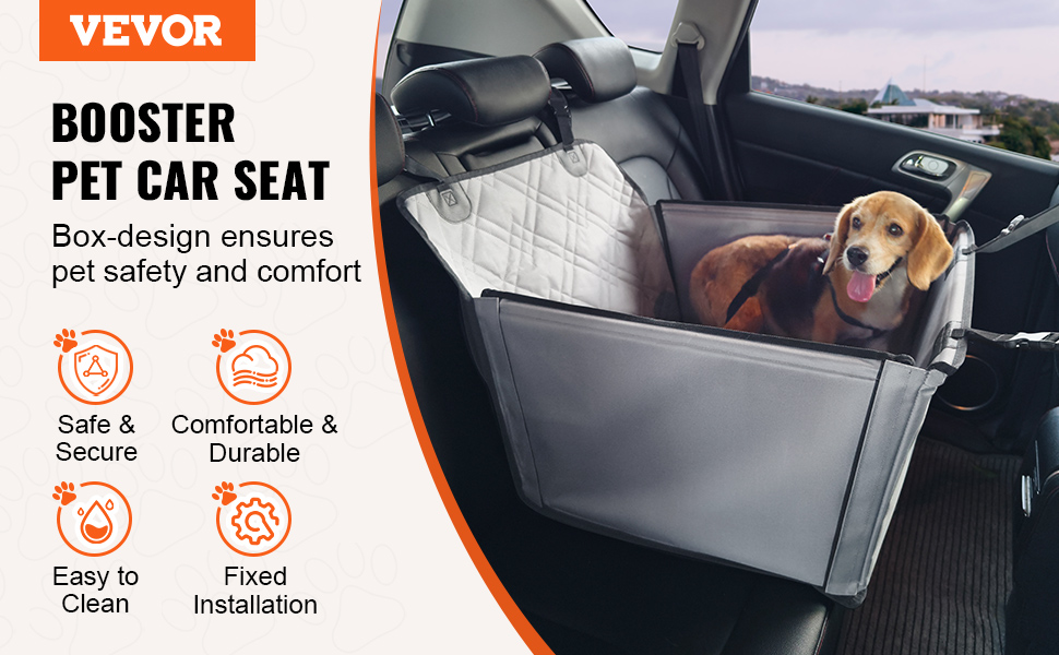 Автокрісло для собак VEVOR, сіре, до 22 кг (M) - водонепроникне, з підставкою, з поводом
