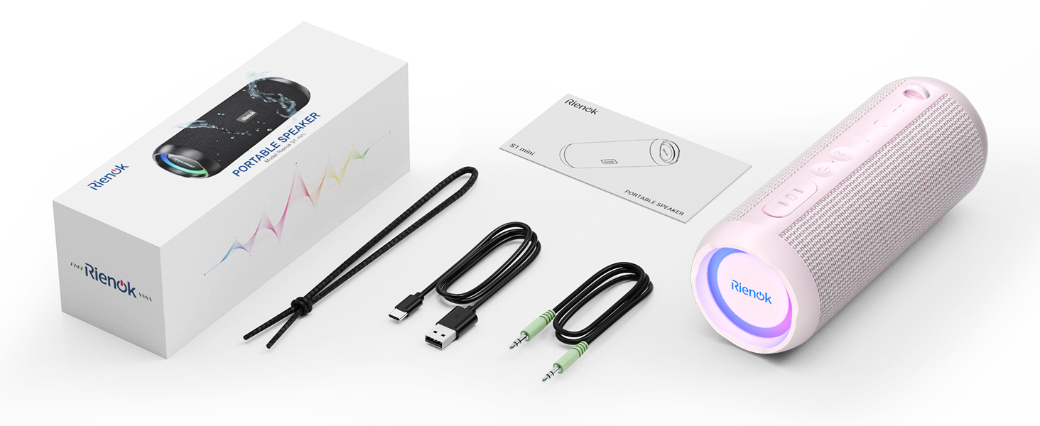 Bluetooth портативна колонка RIENOK з підсвіткою, IPX7, рожева, 3600 mAh