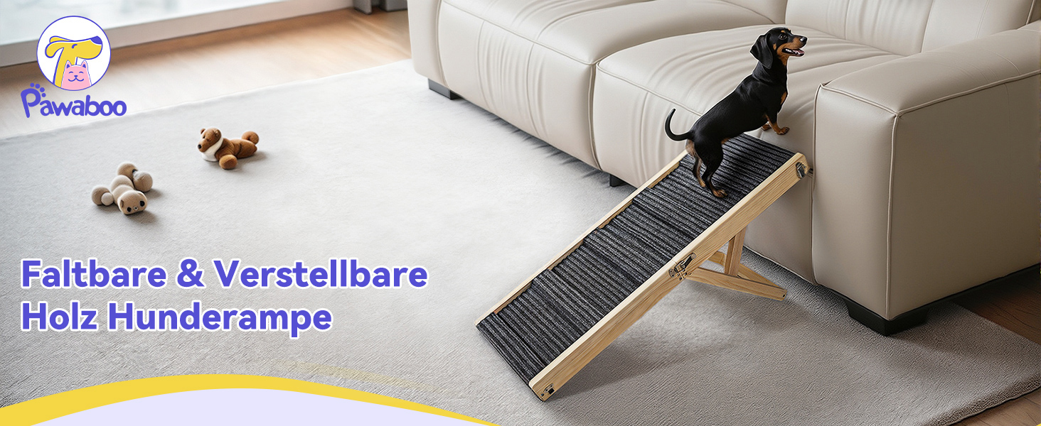 Pawaboo Рампа для собак, дерев'яна, регульована висота, 11.6'-22.4', для маленьких та середніх собак до 65 кг, протиковзка, для авто, ліжка, дивану (80x30 см, чорна)