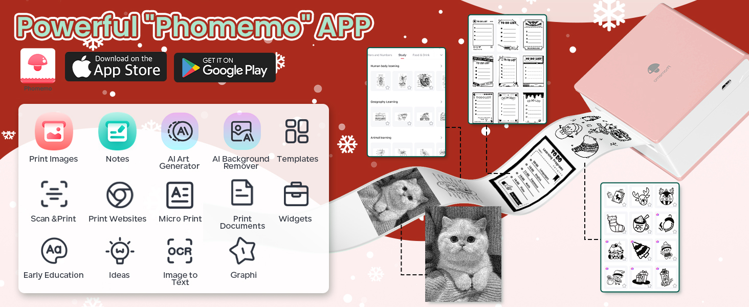 Портативний термальний принтер Phomemo M02: друк фотографій, журналів, DIY-малюнків (Bluetooth, USB, Android/iOS, зелений/рожевий)
