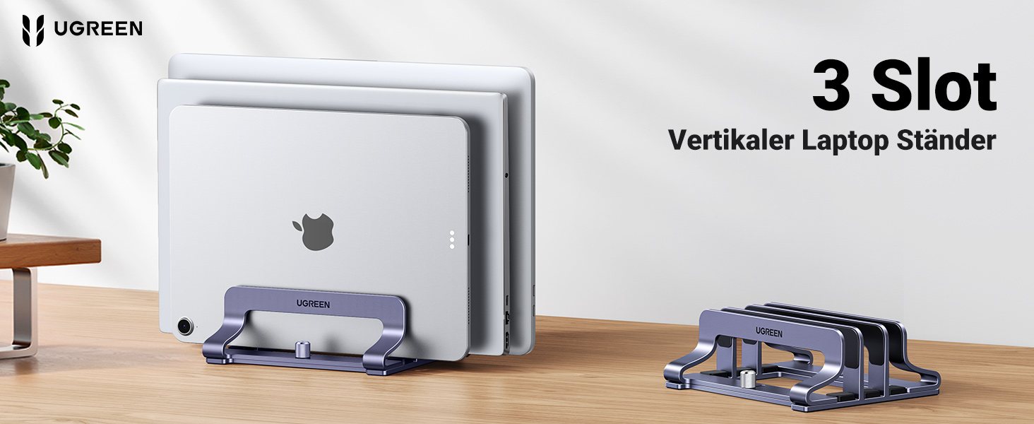 Підставка для ноутбука UGREEN з алюмінію (3 слоти) - вертикальна підставка для MacBook Pro/Air, iPad, Huawei, Surface, Dell, HP