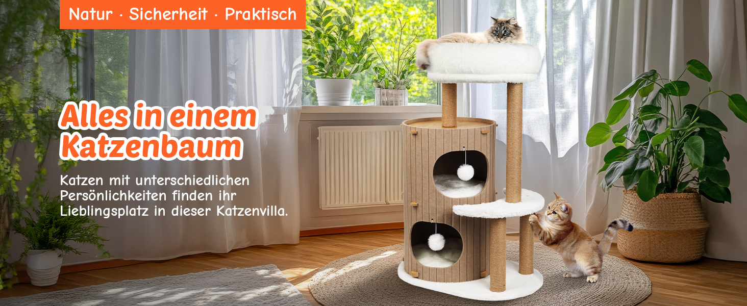 Котячий будиночок з подряпальником - великий, стійкий, з біо-льону, для котів до 25 кг (Бежевий)