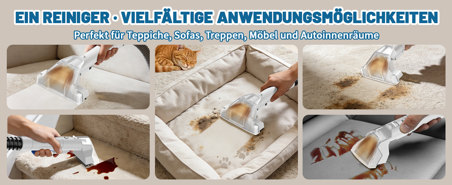 Пристрій для чищення м'яких меблів та килимів, 600W, 17kPa, миючий пилосос, з миючим засобом, компактний, для килимів, диванів, автомобільних сидінь та соф