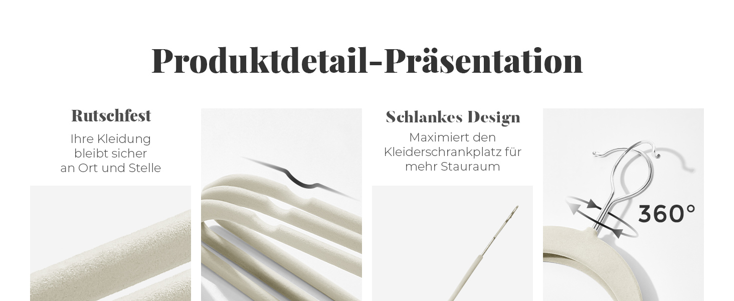 Плечики для одягу з велюру, 20 шт. - Плечики для економії місця, нековзні, міцні, 360° обертання - для сорочок, костюмів, светрів, штанів