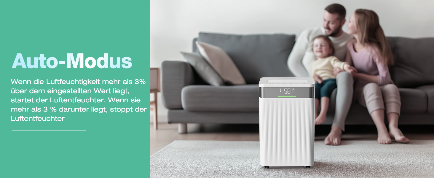 Електричний осушувач повітря HAUSHOF 20л/день, 41дБ, з іонізацією, для приміщень до 30м², 4.5л бак, LED дисплей, 3 режими, портативний