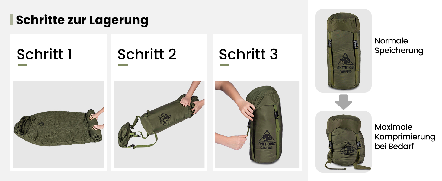 Сплячий мішок OneTigris для кемпінгу та подорожей: компактний, ультралегкий, 3 сезони, температурний режим -15°C до 8°C, матеріал: м'який, кокон, зелений