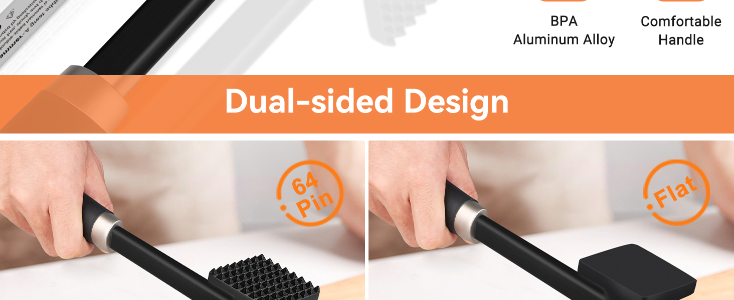 HOOMIL Fleischklopfer: подвійний молоток для відбивання м'яса з антипригарним покриттям, для шніцелів, стейків, сріблястий (квадратний, матовий чорний)