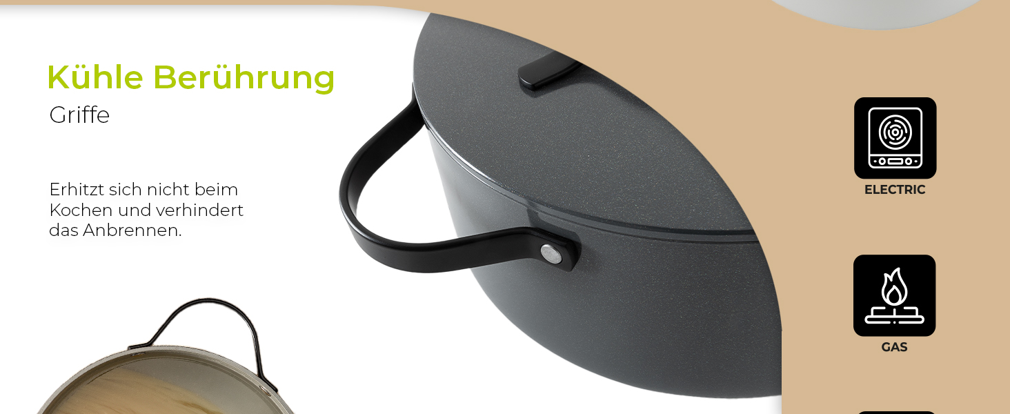 Каструля Be Living Essential з кришкою, 24 см, 4 л, антипригарне покриття Keramik Antihaft, для індукційних плит, без PTFE та PFOA, чорна