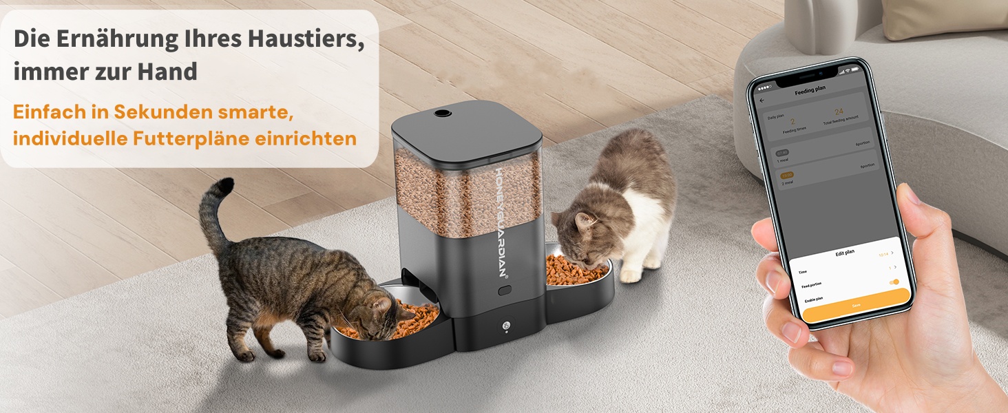 Автоматичний кормушка для котів та собак з Wi-Fi, 5L, 1-6 прийомів їжі, сенсор контролю рівня корму, чорний