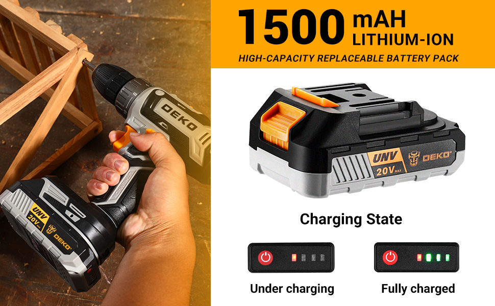 Акумуляторний шуруповерт-дрель DEKOPRO 20V 30 предметів: комплект з аксесуарами, 18+1 ступенів крутного моменту, ударний режим, 40Nm, з акумулятором та зарядним пристроєм