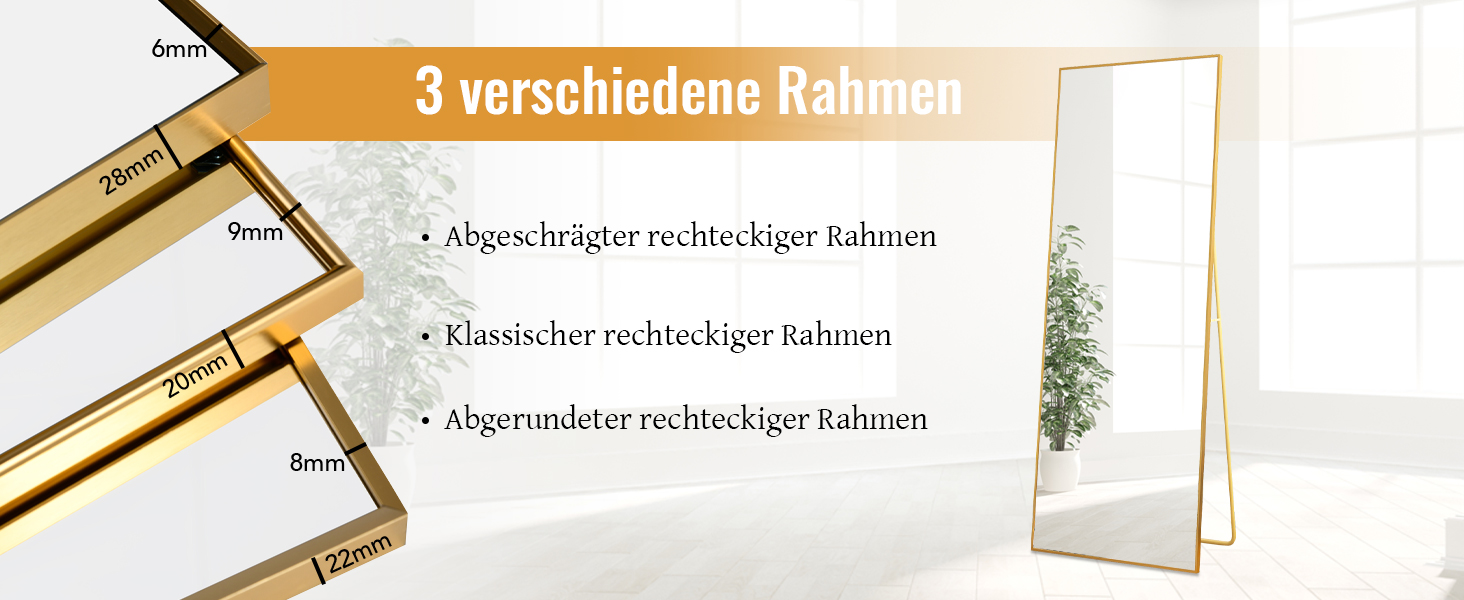 Stehender Ganzkörperspiegel mit Metallrahmen