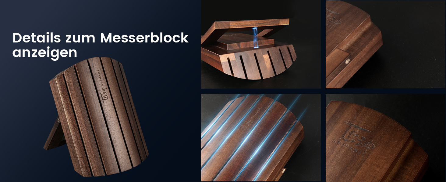 Набір кухонних ножів Messerset 7 предметів у японському стилі з магнітним блоком з акації, сталь карбонова, ергономічна ручка