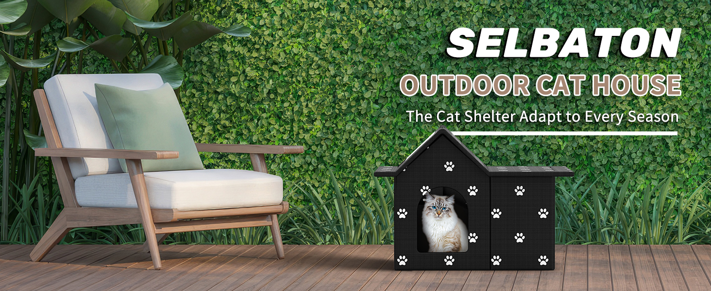 Кіт Будинок для Зовні Зимостійкий, Будинок для Вуличних Кішок з Знімними Подушками, Захист від Холоду для Тварин з Завісою на Дверях, Легко Збирається, Зелений (Чорний, 33 x 38 x 43 см)