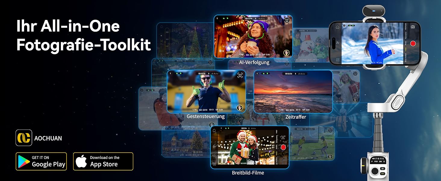 Стабілізатор для iPhone та Android з 3-осьовою стабілізацією та OLED-дисплеєм, 7.8