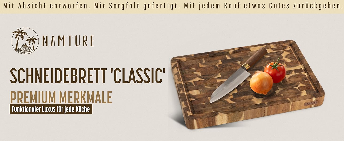 Дерев'яний обробний дошка Hackblock Classic з акації, 45 x 30 см, з канавкою для соку, преміум-якість