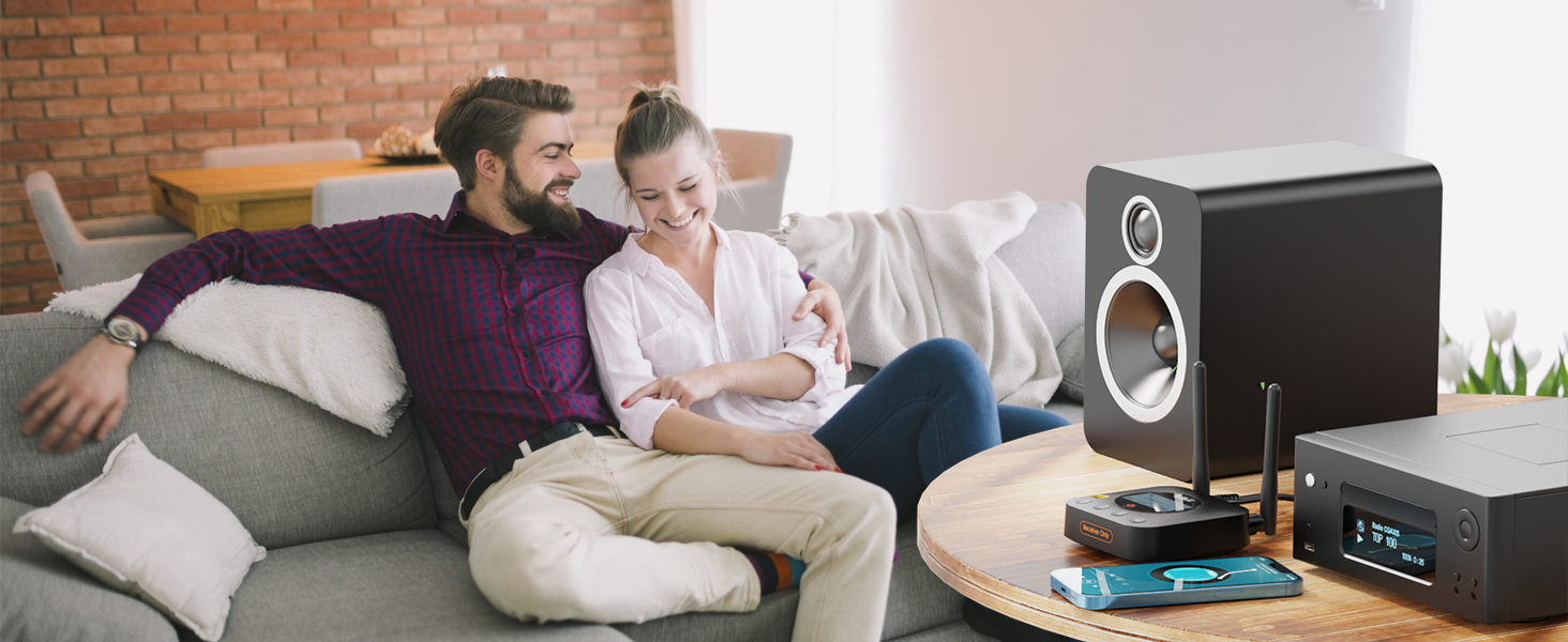 1Mii Bluetooth 5.1 Аудіо Адаптер з Низькою Затримкою aptX, 3D Surround для Підсилювача, Лаунспікерів, Оптичний/Коаксіальний/RCA AUX (B06Pro+ Medium)