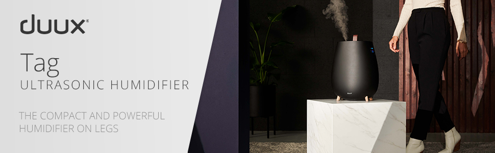 Ультразвуковий зволожувач повітря Duux Tag 2 - 2.5л, чорний. Зволожувач для дому, 30 м², 10 годин роботи