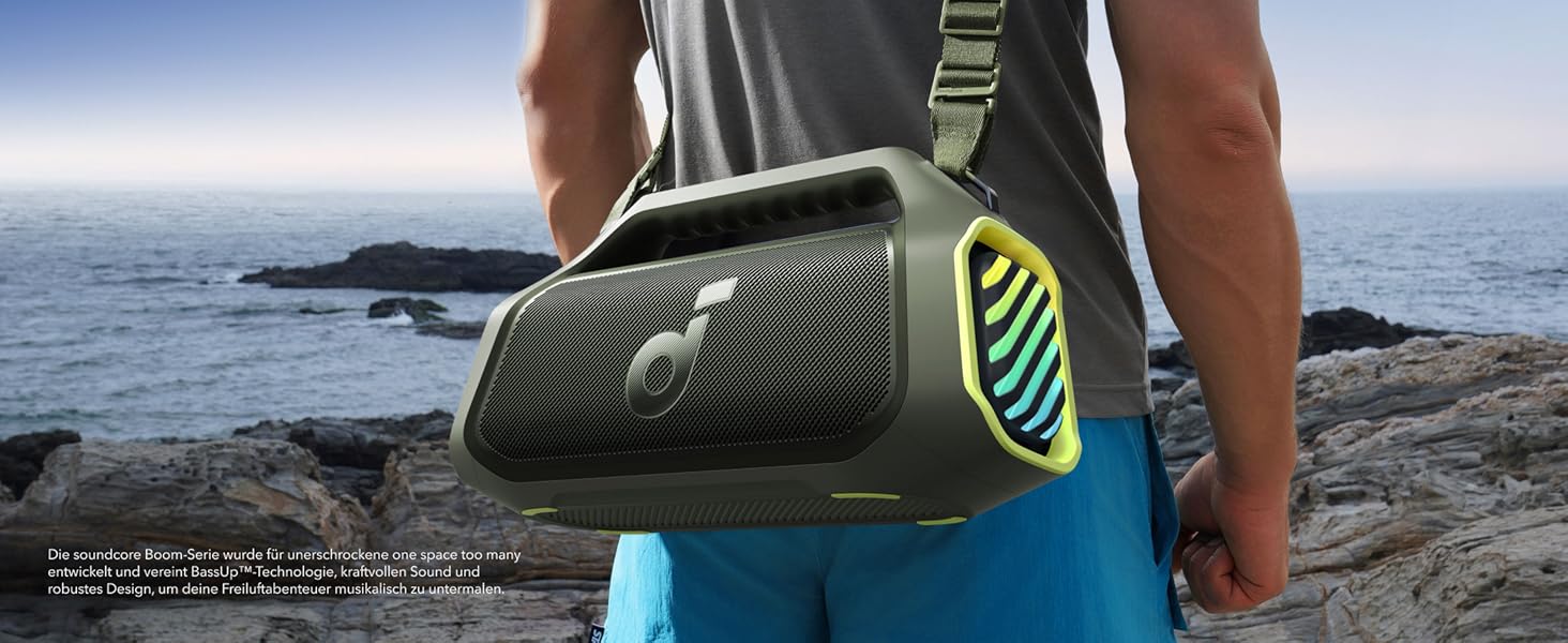 Soundcore Boom 2 Plus: Портативна Bluetooth Колонка, 140W, IPX7, RGB, Power Bank, USB-C, 20 годин, для кемпінгу (зелена)