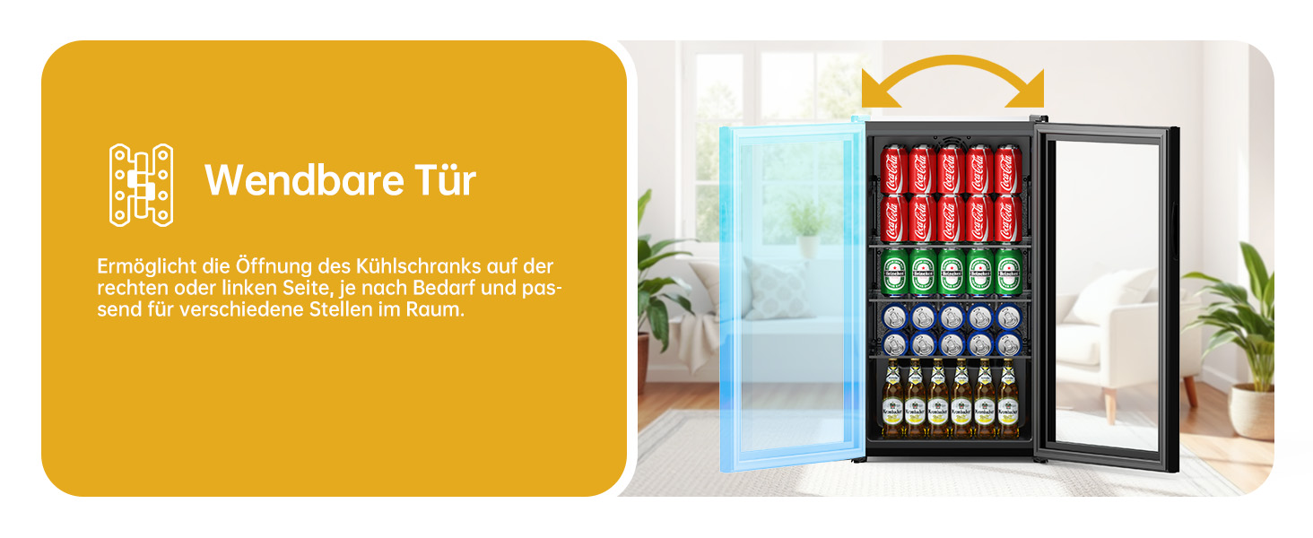 Міні-холодильник для напоїв WIE з подвійними скляними дверцятами, регульованими полицями, 86 літрів, 120 банок, для соди/пива, для дому/кухні/бару/офісу