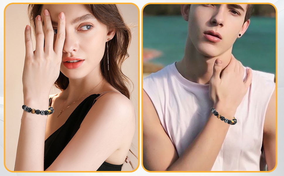 Браслет з тигровим оком, чорним турмаліном, обсидіаном та гематитом - захист, подарунок для друзів, чоловіка, батька