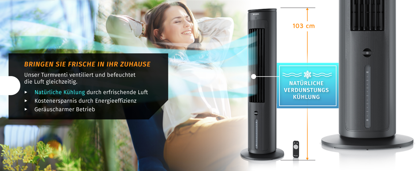 Мобільний вентилятор з водяним охолодженням Brandson - 5 в 1, тихий, 4.7л, чорний