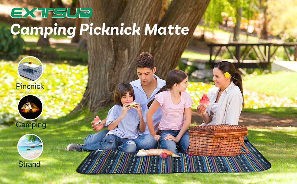 Плед для пікніка Extsud, 200x200 см, вологостійкий, з ручкою для перенесення, плед для кемпінгу та пляжу