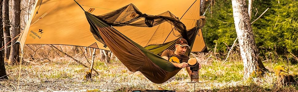 Гамак туристичний Amazonas Adventure Hero XXL з кишенькою для каремату - надлегкий, до 150 кг, для відпочинку на природі