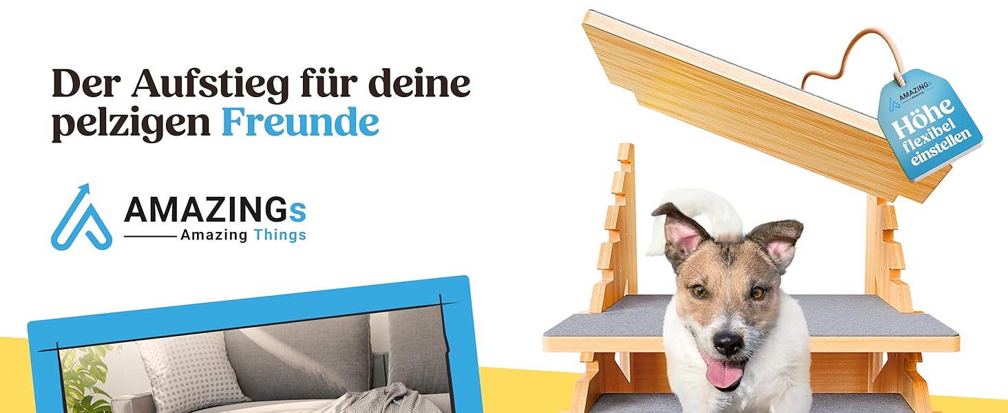 Сходи для собак і котів AMAZINGs, 3 ступені, 40 см – зручна гнучка драбинка для малих, середніх і великих порід, підходить для молодих і літніх тварин, для дивану та ліжка, ортопедична альтернатива пандусу