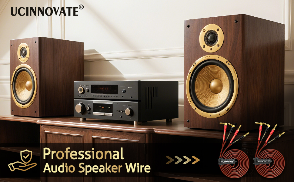 Акустичний кабель UCINNOVATE HiFi OFC 14AWG, 3м, позолочені роз'єми (банановий штекер — Y-подібний затискач), 2 шт.