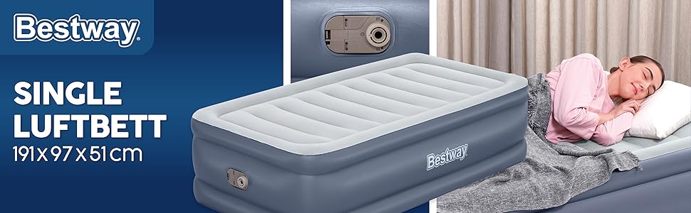 Надувний матрац Bestway TriTech XL Single з вбудованим електронасосом, 191x97x51 см, блакитний