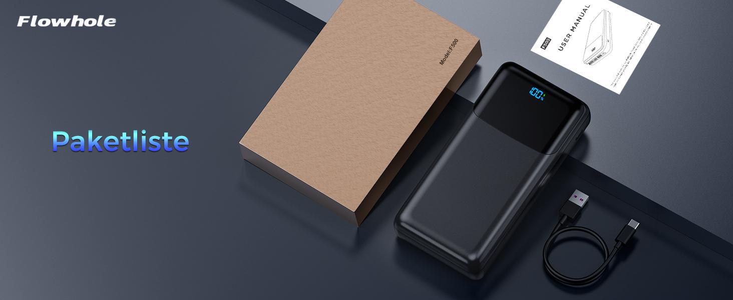 Потужний зовнішній акумулятор Power Bank на 60000 mAh, велика ємність, чорний