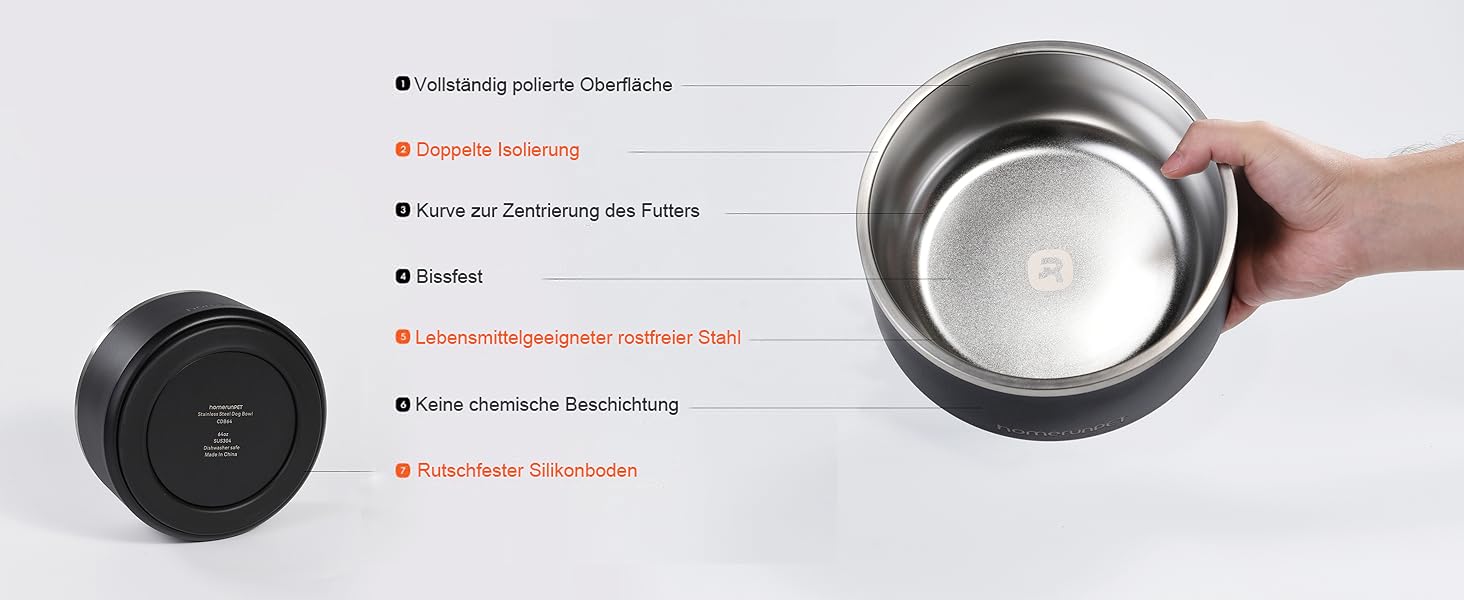 Нержавійна миска для собак HomeRunPet, 1 л з неслизьким дном, подвійні стінки, ізольована, для маленьких, середніх та великих собак, чорна