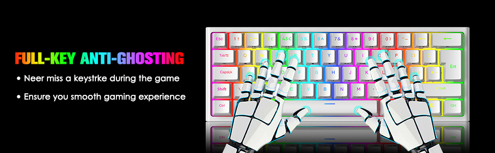 Ігрова комбінація клавіатури та миші MAGIC-REFINER: механічна клавіатура 62 клавіші, миша 12000 DPI, RGB-підсвічування, USB-C, для PC/Mac/Win, білий (червоний перемикач)