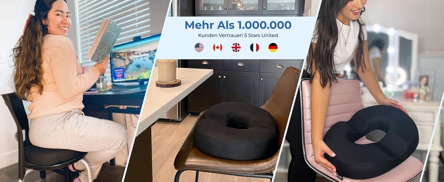 Ортопедичний сидіння-пончик з піни Memory Foam 5 Star United для геморою та кокцигодину, чорний, малий