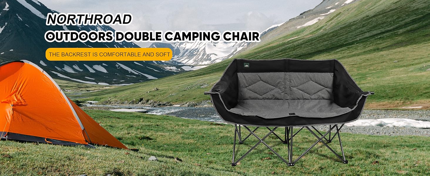 Розкладний крісло-диван Northroad для кемпінгу на 2 особи, чорний. Зручне диван-крісло для відпочинку на природі, для пікніків, пляжу, подорожей. Має підстаканники та тримач для келихів.