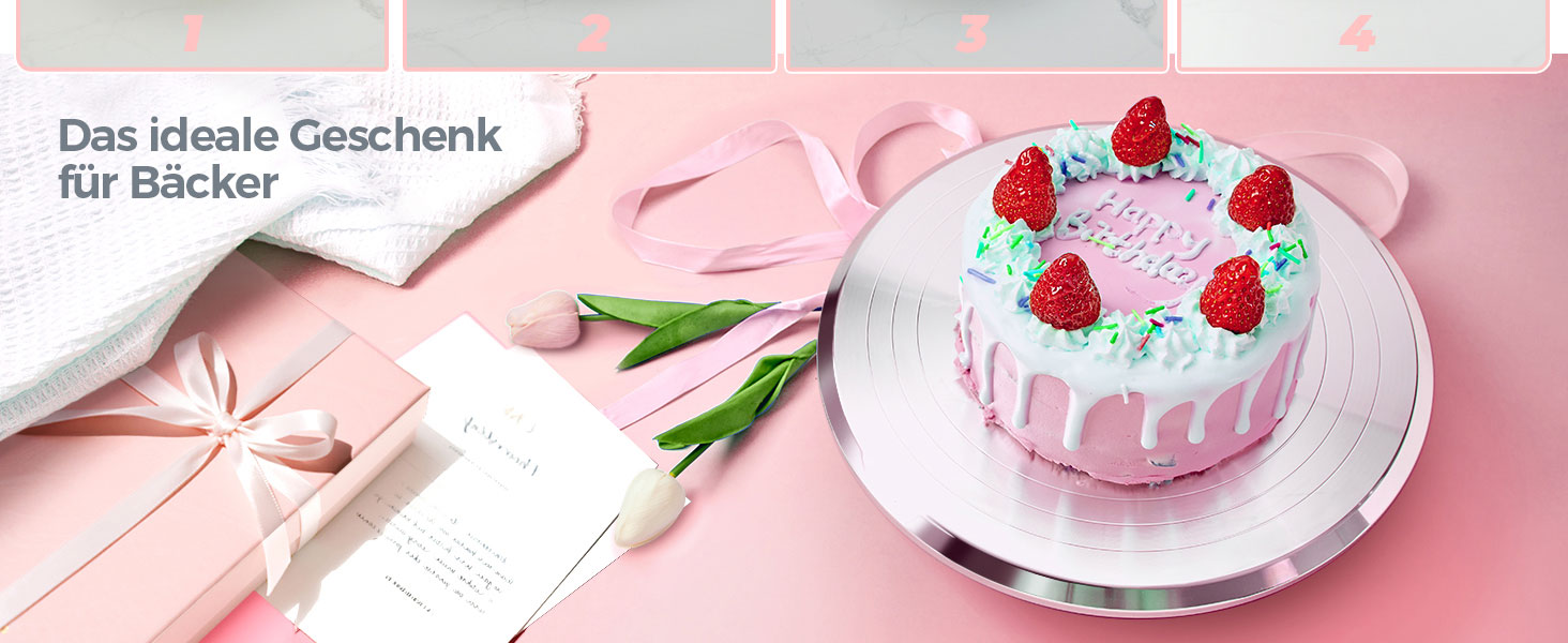 Ohuhu Поворотна платформа для тортів, 30 см, з лопатками та скребками, рожева | Для декорування та випікання