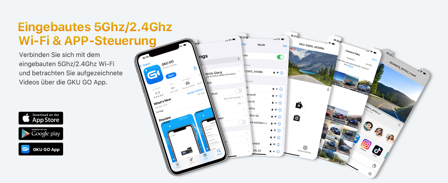 Відеореєстратор GKU 4K+2.5K з Wi-Fi 5GHz, GPS, Нічне Бачення STARVIS, IPS-дисплеєм 1.5', 24h парковка, 360° обертання, 64GB SD-карта, чорний