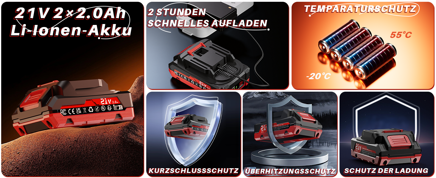 Акумуляторний шуруповерт 21V з двома акумуляторами 2000mAh, 45Nm, 25+3 ступені крутного моменту, LED, для дому та саду, DIY проєкти