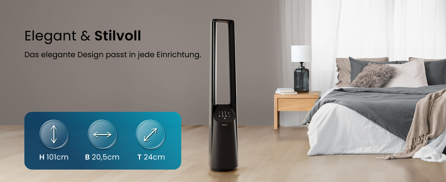 Вентилятор Pro Breeze 101 см з ротором, осцилюючий, з пультом, LED-дисплеєм, 6 швидкостей, тихий, 5 режимів, авто-обертання 60°, таймер 7 год, чорний