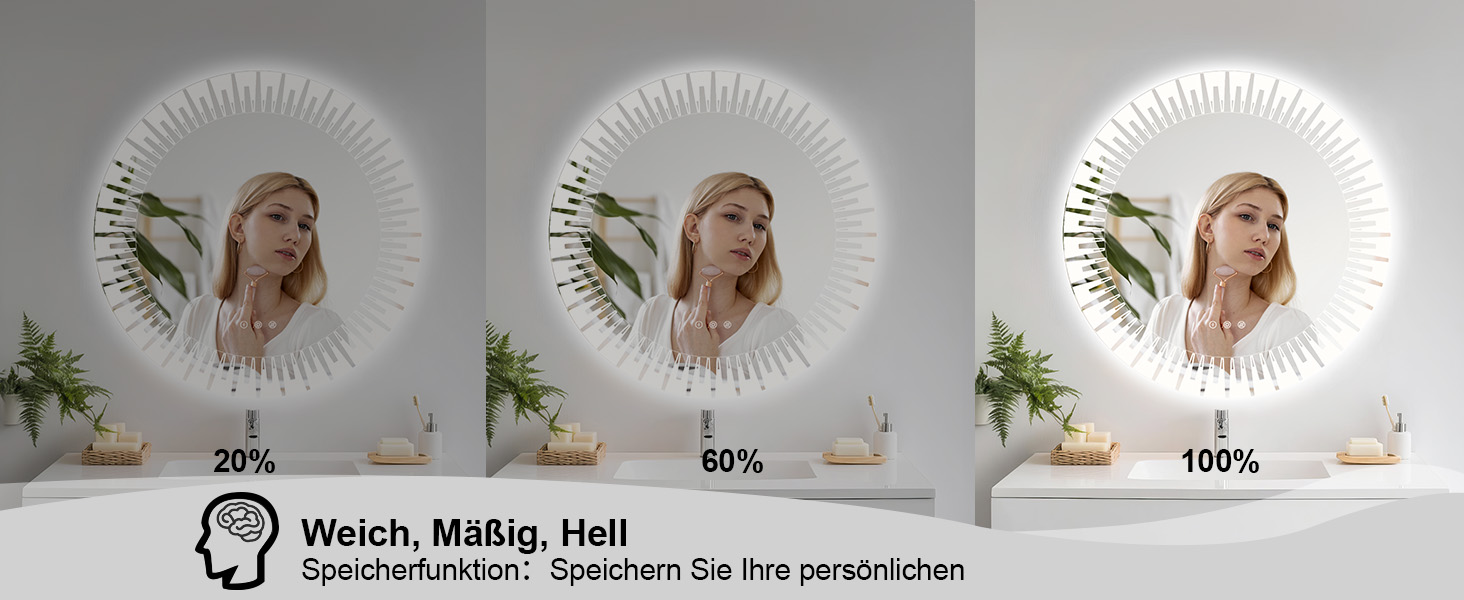 Круглий дзеркало для ванної кімнати YOLEO з підсвічуванням, 60 см, сенсорне керування, захисне скло, 3 кольори світла, регулювання яскравості, 80x80 см