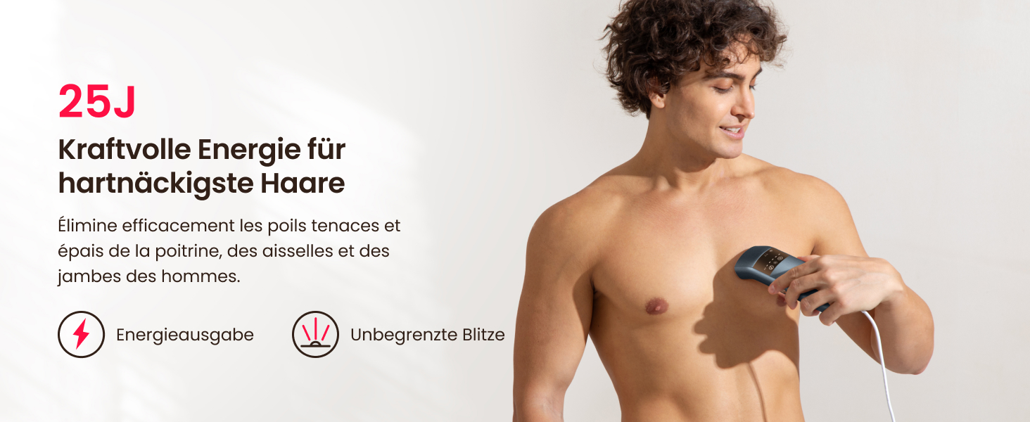 Пристрій для епіляції IPL, 25J, трипульсний лазер, для жінок та чоловіків, безболісна технологія охолодження сапфіром, довготривалий ефект для бікіні, ніг, пахв та тіла (темно-синій)