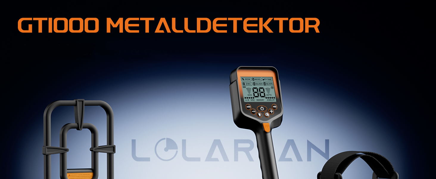 Металошукач для дорослих - акумуляторний, складаний, водонепроникний, з лопатою, рюкзаком, навушниками, професійний дизайн з LCD-дисплеєм (блакитне підсвічування), помаранчевий